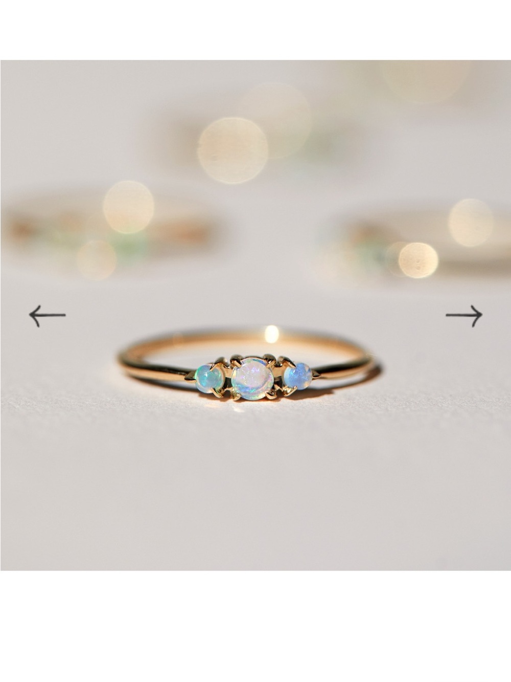 Catbird Gold Tone Three-Stone White Round Opal Prong Band Ring Size 8